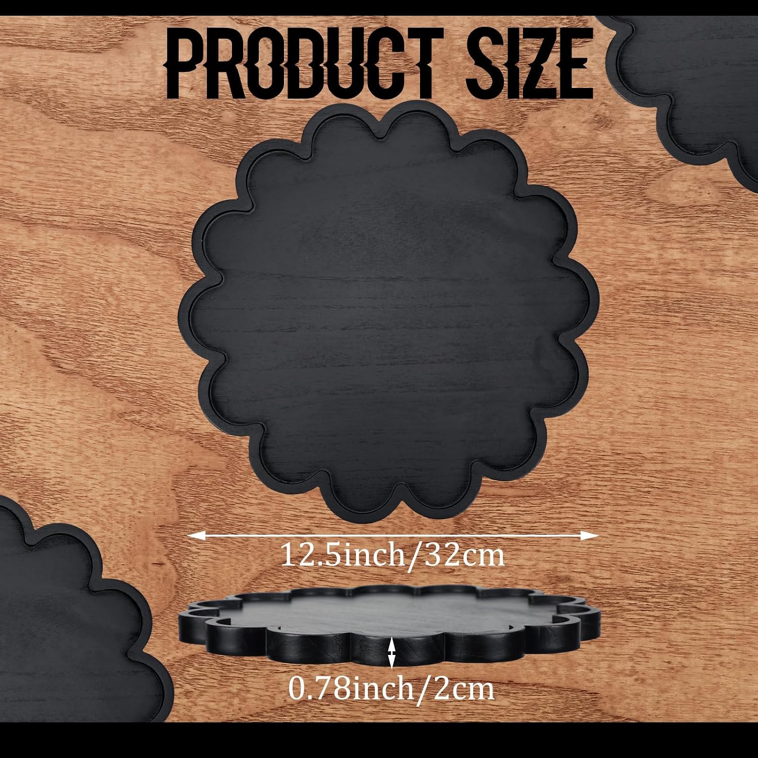 BreezeHug Black Scalloped Serving Tray 12.6 Inch, Wood