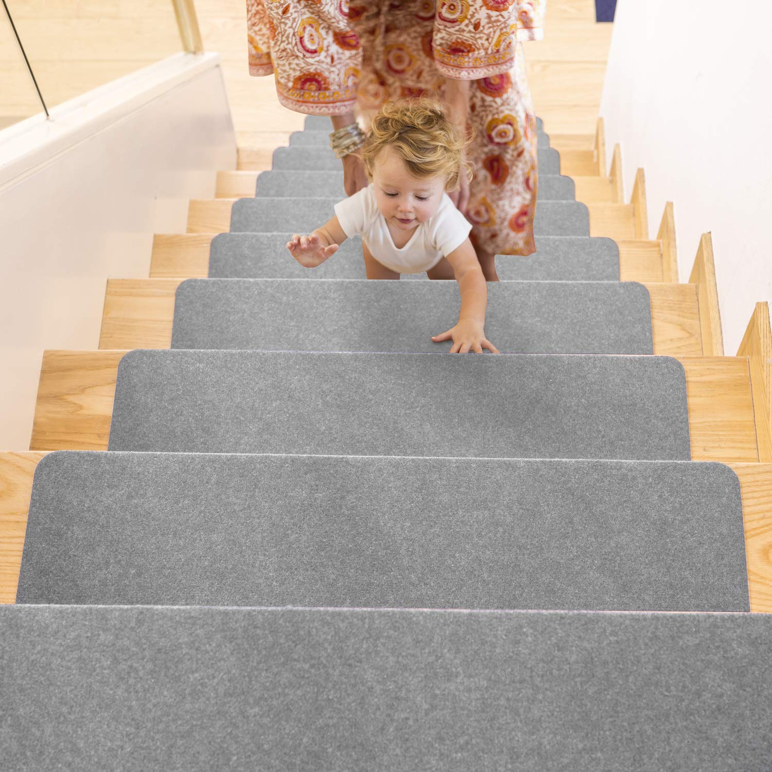 Stair Treads Carpet Non-Slip - Stair Treads for Wooden Steps Carpet Runner Stairs Indoor - Safe for Kids Elderly and Pets 14-Piece Set Carpet Stair Treads Self Unique Adhesive Gray