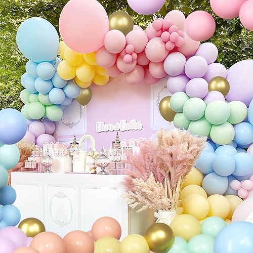 Miniatura 7 de Kit de guirnalda de globos pastel de arco iris pastel de 181 piezas para cumpleaños, boda, fiesta de cumpleaños, macarrón, dona de Pascua y globos