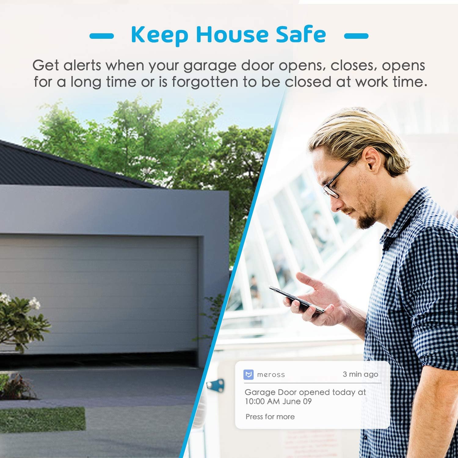 Smart Garage Door Opener Remote, Compatible with Apple HomeKit, Amazon Alexa, Google Assistant, SmartThings, Multiple Notification Modes, No Hub Needed,Black