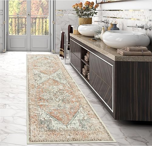 Miniatura 7 de LIVEBOX Alfombra lavable a máquina de 2.5 x 8 pulgadas, con medallones, alfombra larga de cocina, alfombra decorativa ultrafina para mesita de