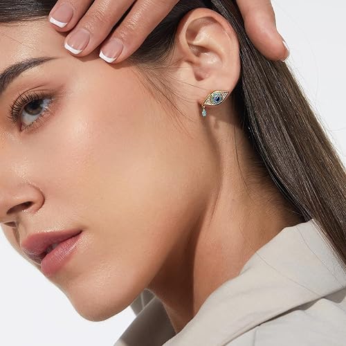 Miniatura 4 de Cicy Bell Womens Evil Eye 18k Gold Plated Earrings Cubic Zirconia Turquoise Stud Earrings for Gifts