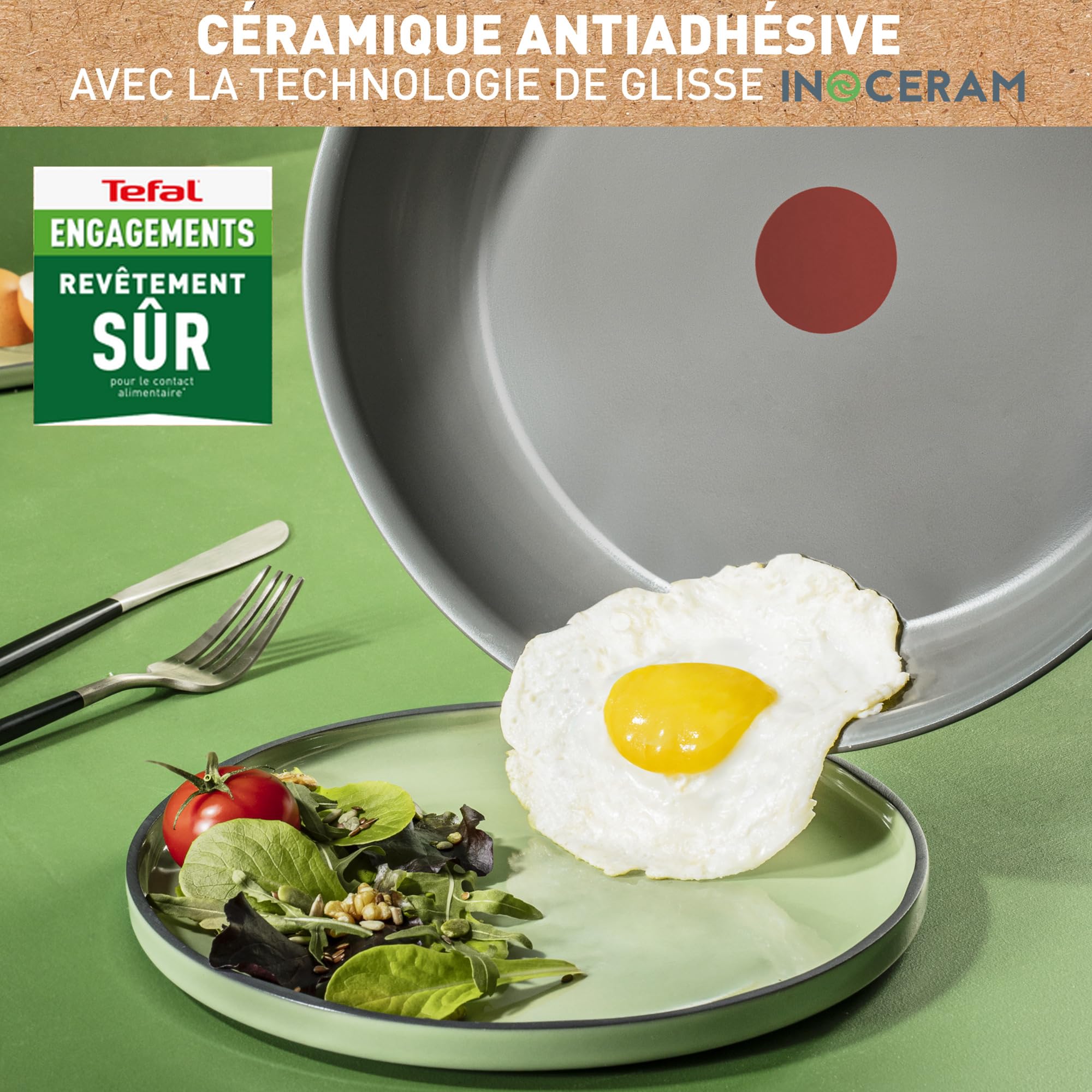 Tefal Ingenio Lot de 5 pièces, Poêles, Casseroles, Poignée amovible, Induction, Revêtement céramique antiadhésif, Eco-conçu, Compatible lave-vaisselle, Fabriqué en France, Renew L26190022