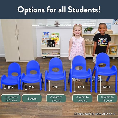 Miniatura 4 de Children's Factory Value - Silla infantil apilable de 13 pulgadas, azul real, paquete de 2, solución de asiento ergonómico apilable para aulas y