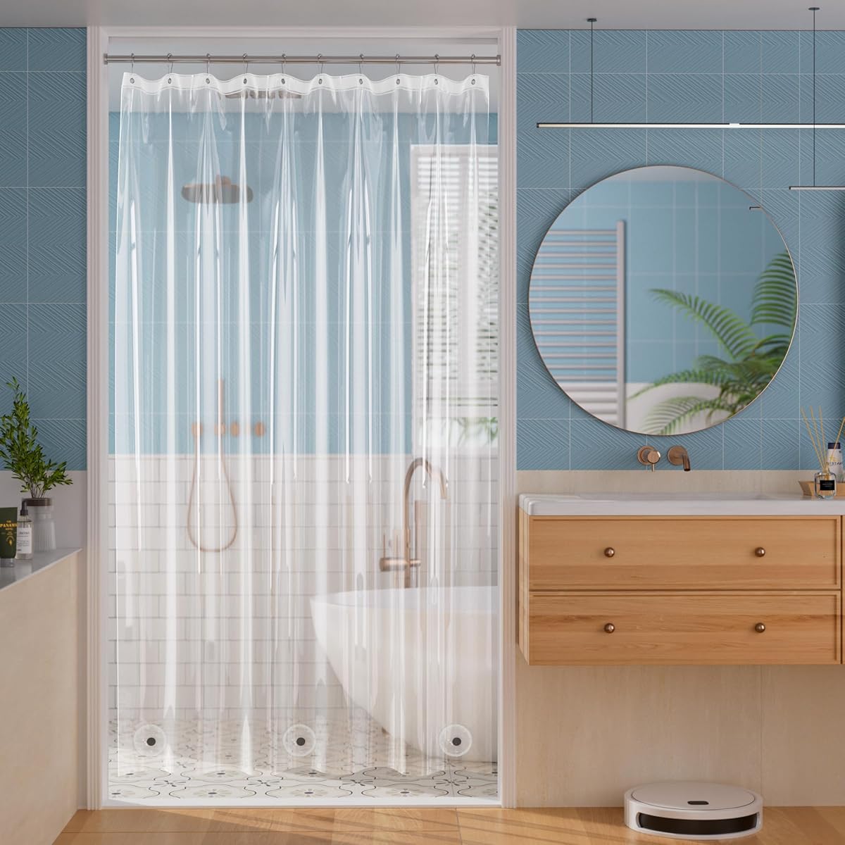 Titanker Shower Curtain Liner 60x72, Clear Plastic Shower Liner Lightweight PEVA Waterproof Shower Curtains for Bathroom with Magnets and Rustproof Grommet Holes