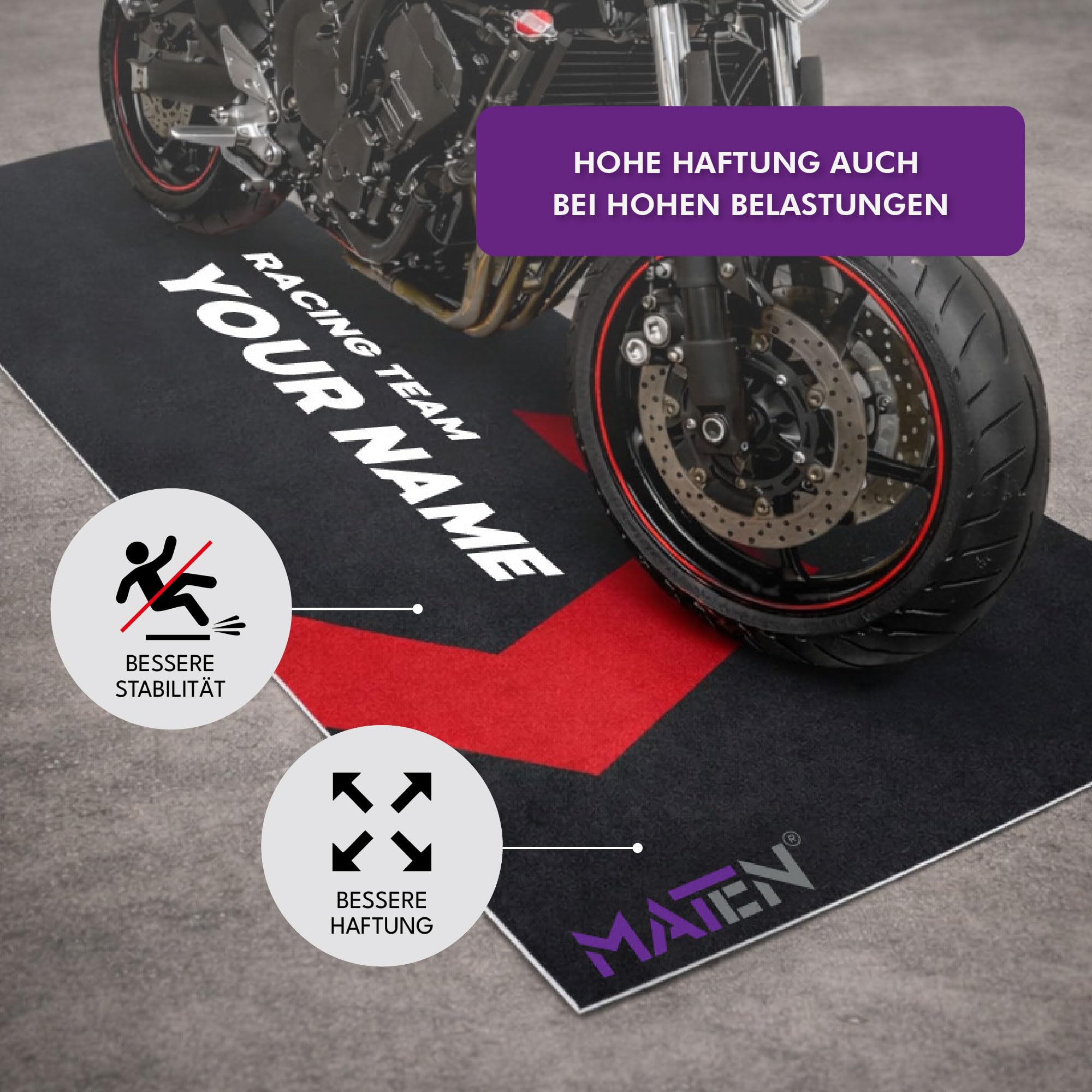 MATEN Personalisierbarer Teppich für Motorrad, Garage und Paddock, Untermotorrad Mat.en aus, 200 x 80 cm (Moquette)
