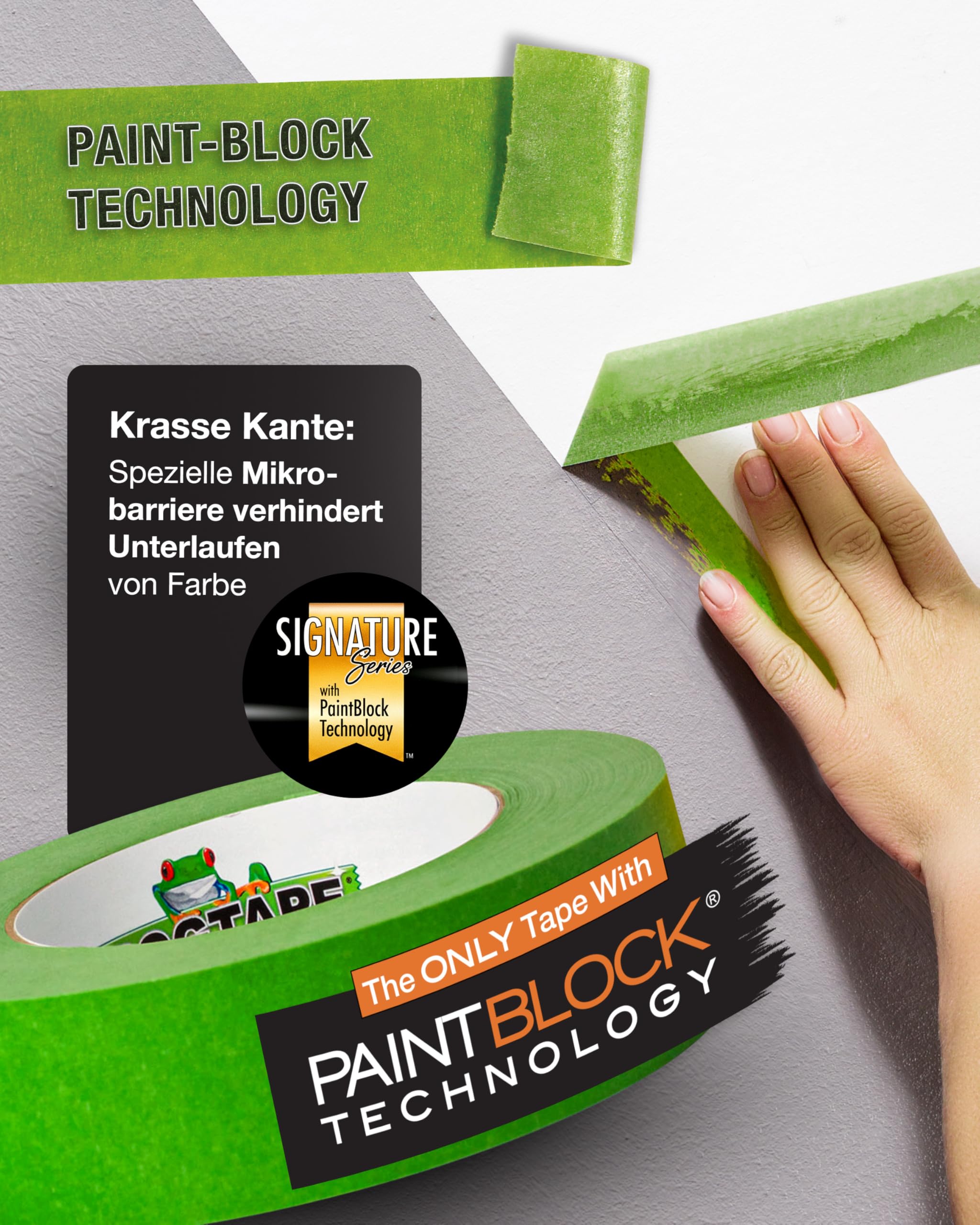 FrogTape Multi Surface Malerband Grün, 36mm x 55m, 3er Set | PaintBlock, viele Untergründe, Holz Glas Metall, Malerkrepp, scharfe Kanten
