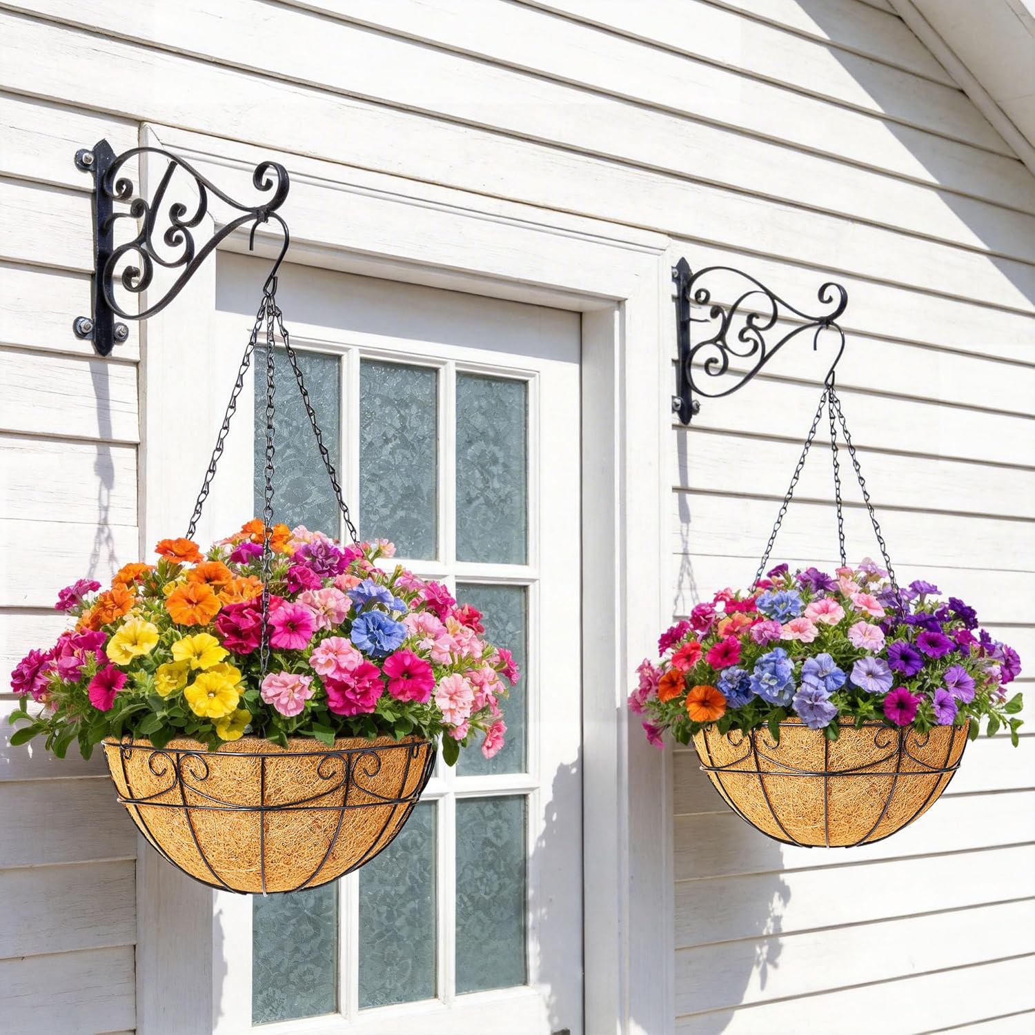 4 Pack 13.5 Inch Hanging Baskets for Plants Outdoor - Metal Hanging Planters for Outdoor Plants with Coco Liners - Heavy Duty Empty Hanging Flower Pots for Porch Patio Garden