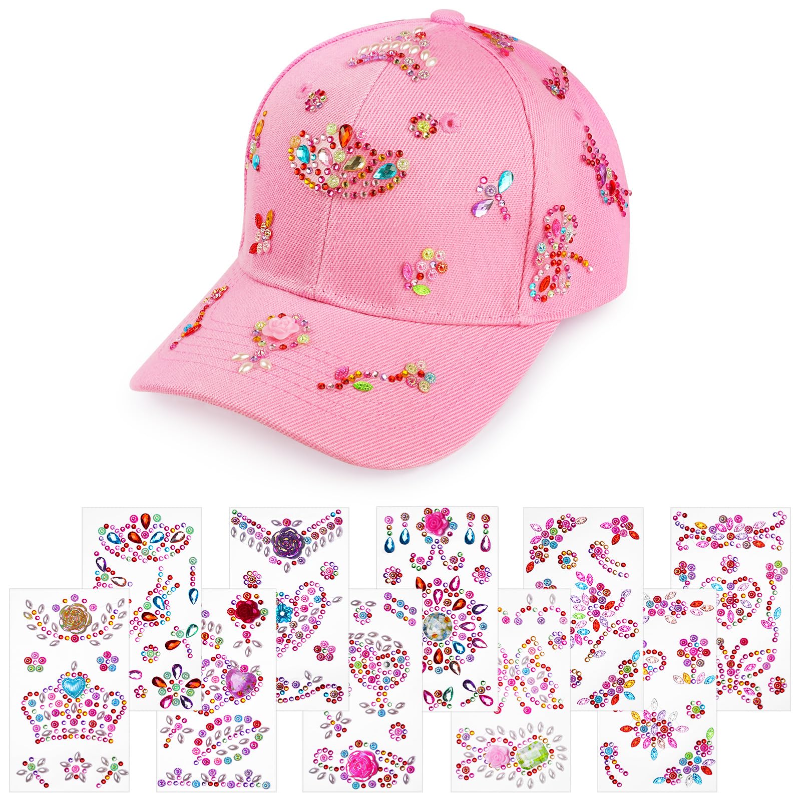 Aomig Aomig Gorra de Béisbol Niñas DIY, Regalos Gorra Béisbol, Manualidades para Niños Gorra de Béisbol DIY con Pegatinas de Brillante Diamantes Regalo de Cumpleaños para Niñas Navidad Regal(Rosa)