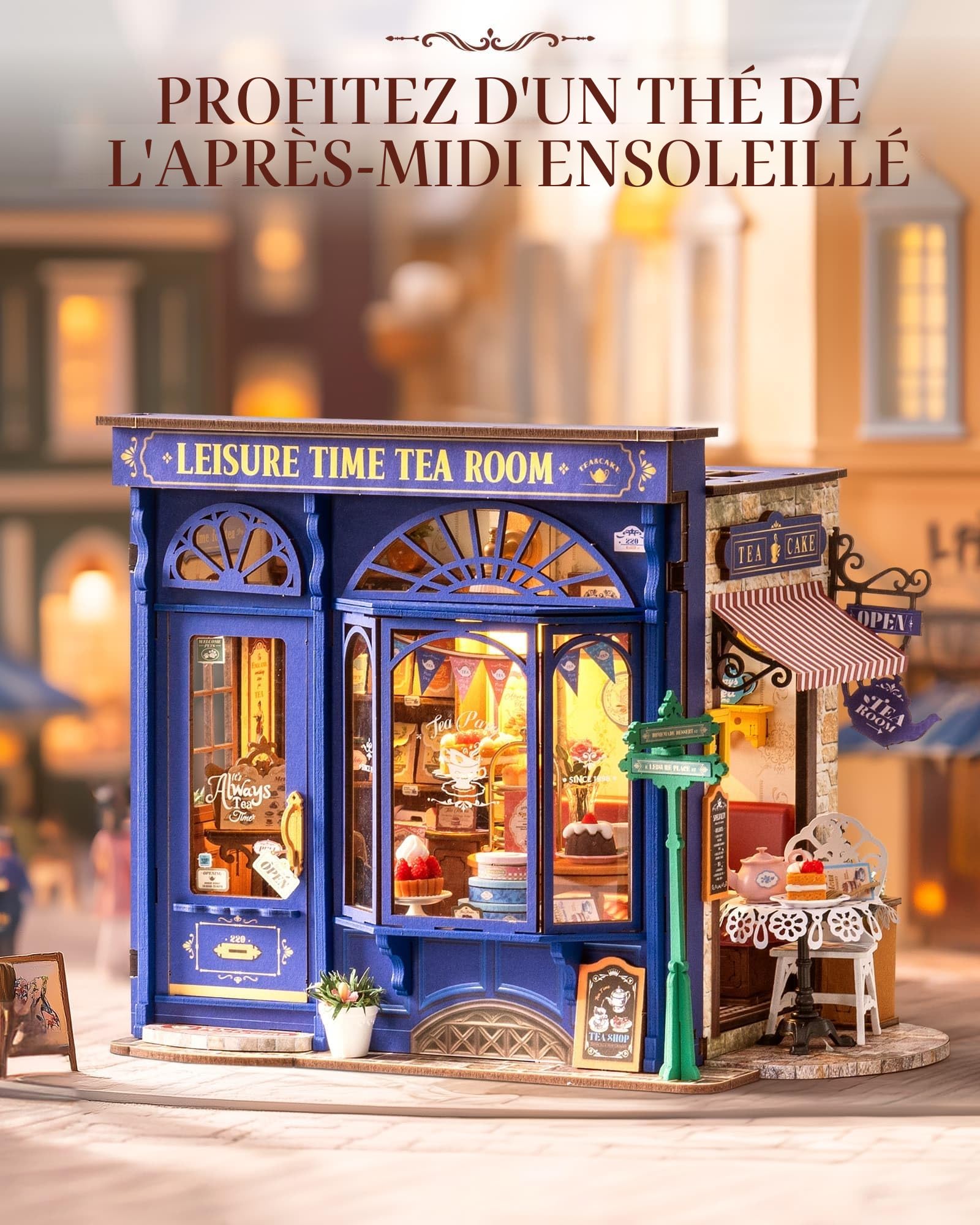 Rolife Maison de poupée DIY Miniature Salle de thé Kit avec lumières Loisirs Structure d'ouverture Noël Cadeau d'anniversaire
