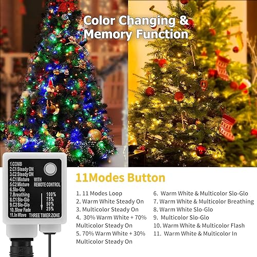 Miniatura 5 de holahome Luces LED de Navidad para exteriores, 500 LED, 180 pies, luces de Navidad que cambian de color con 11 modos de temporizador remoto IP44