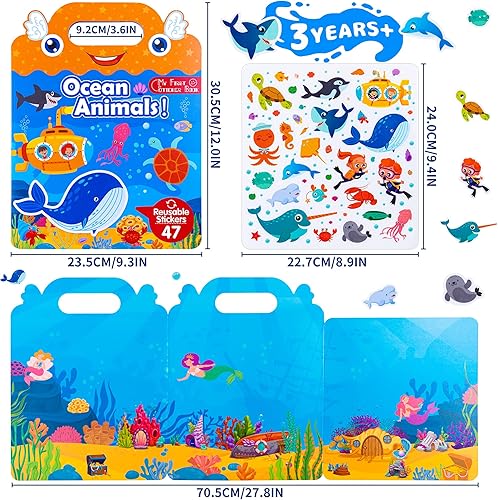 Miniatura 2 de Paquete de 2 libros de calcomanías reutilizables para niños, libros de actividades temáticas con calcomanías grandes de gelatina para niños y niñas