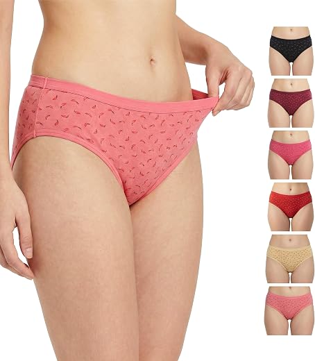 SILVERXM Women Cotton Panty Pack of 6 | Ladies Innerwear Full Coverage Brief | Soft Breathable Printed Underwear