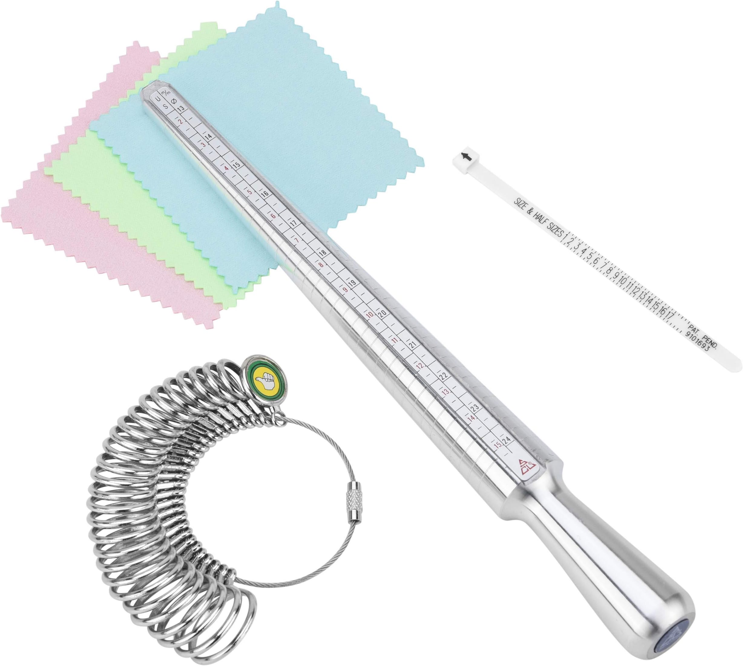 Ring Sizer Mandrel Measuring Tool Iron/Steel/Plastic Gauge Finger Measurement Set With 3 Piece Jewelry Polishing Cloth