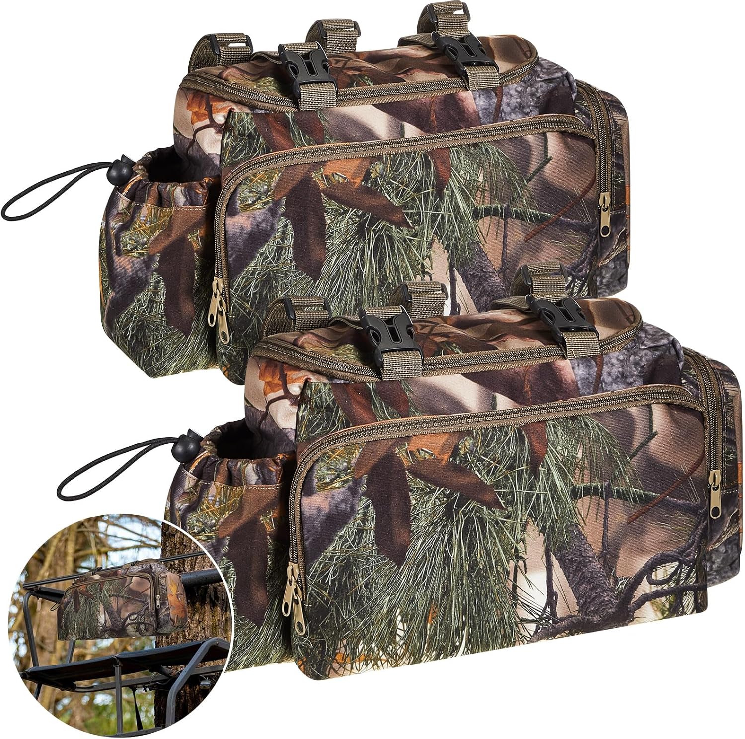 Suhine 2 Pcs Treestand Front Storage Bags Camo Tree Stand Accessories Ladder Waterproof Military Packs Camouflage Treestand Bag for Hunting Outdoor Climbing Tree Hiking Fishing Tactical Saddle