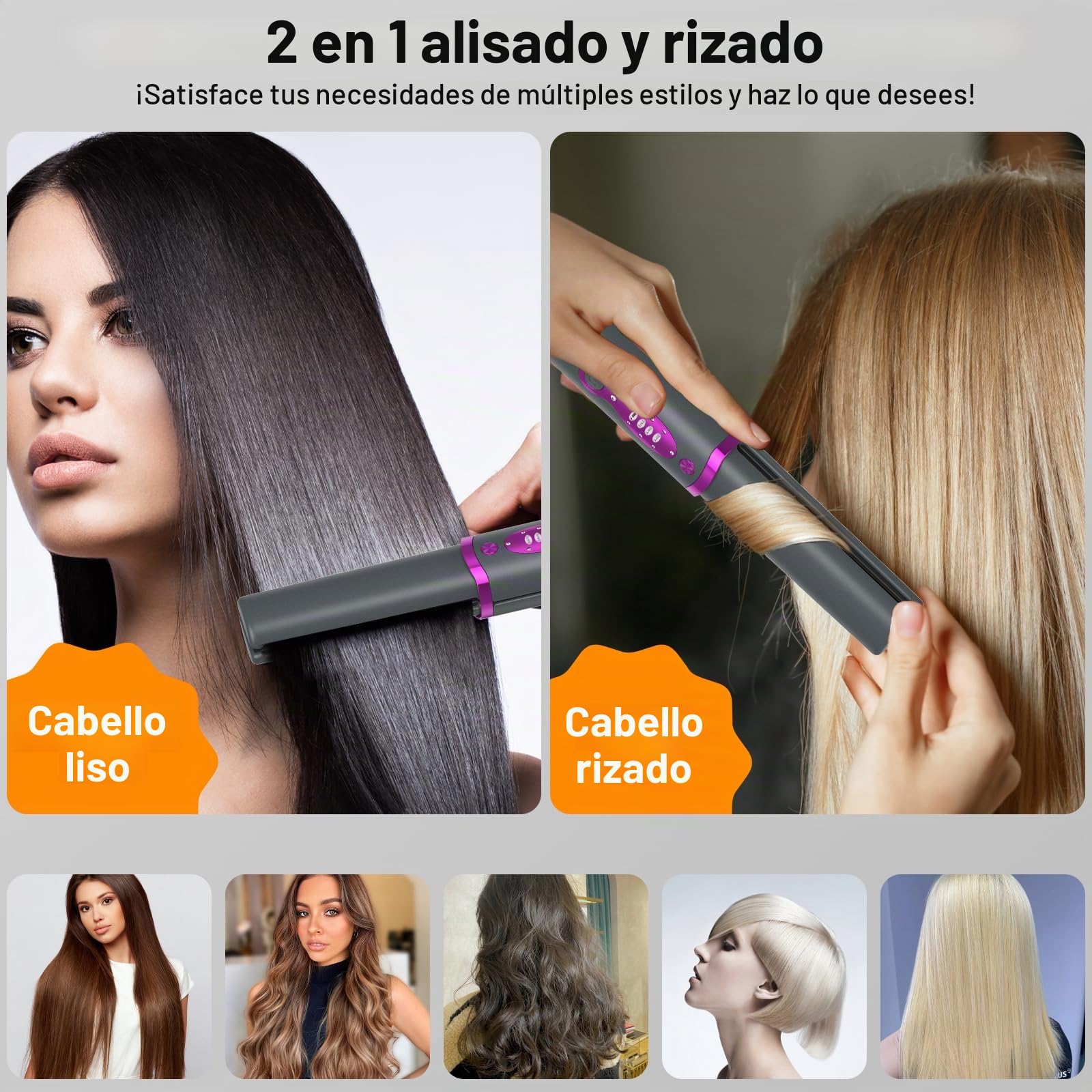 Plancha Pelo Inalámbrica, Portátil Mini Plancha de Pelo y Rizador 2 en 1, Batería de 5000mAh Recargable Planchas Viaje con Placa Flotante Titanio 3D, 3 Temperaturas Ajustables para Viajes, Hogar