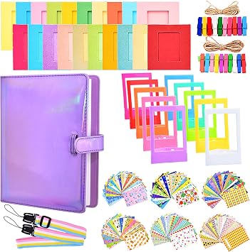 Sunmns Accessories Bundle Kit Compatible with Fujifilm Instax Mini 13 12 11 9 8 90 70 Instant Camera, Include Album, Film Stickers, Photo Frames, Hanging Frame, Strap Bright Purple