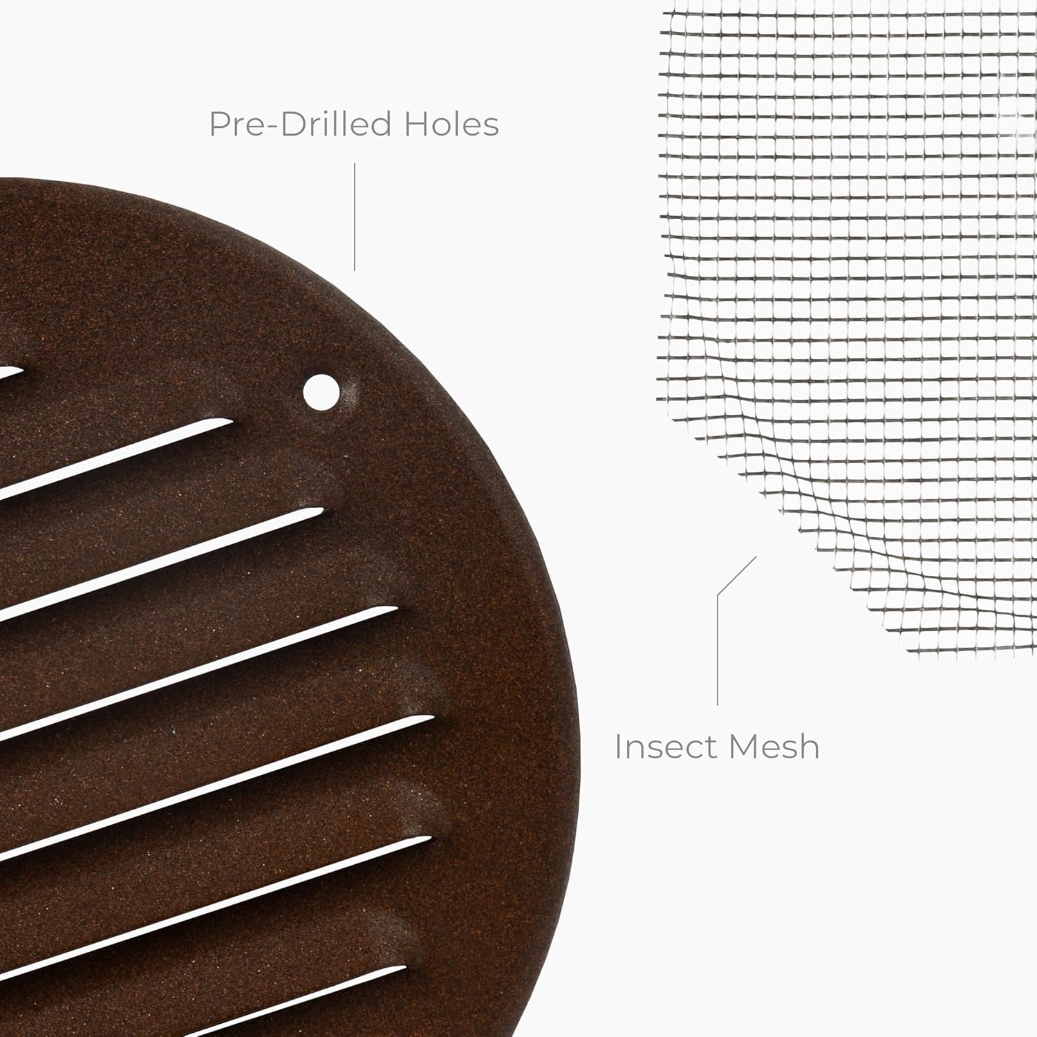 4 Inch (Opening Size) Brown Galvanized Steel Round Air Vent Cover - 5 Pack - HVAC Louvered Grille with Mesh Screen - Register Vent Deflector for Bathroom, Kitchen, Home, Garage, Office