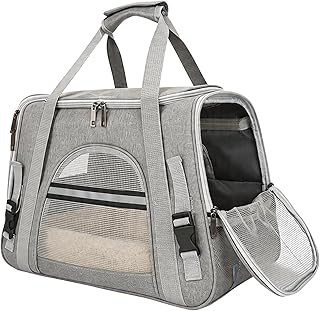 Transporttasche Katze, 44x25x30cm Transportbox für Katzen Faltbar, Transporttasche für Katze Hund, Tragbar Katzen Tragetasche mit Schultergurt Atmungsaktiv für Mittel Kleine Haustiere(Grau)
