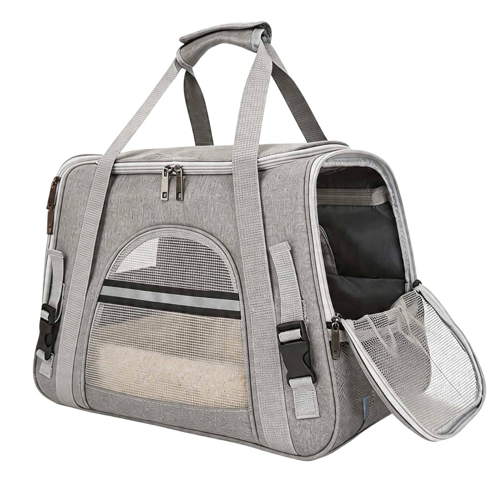 Transporttasche Katze, 44x25x30cm Transportbox für Katzen Faltbar, Transporttasche für Katze Hund, Tragbar Katzen Tragetasche mit Schultergurt Atmungsaktiv für Mittel Kleine Haustiere(Grau)