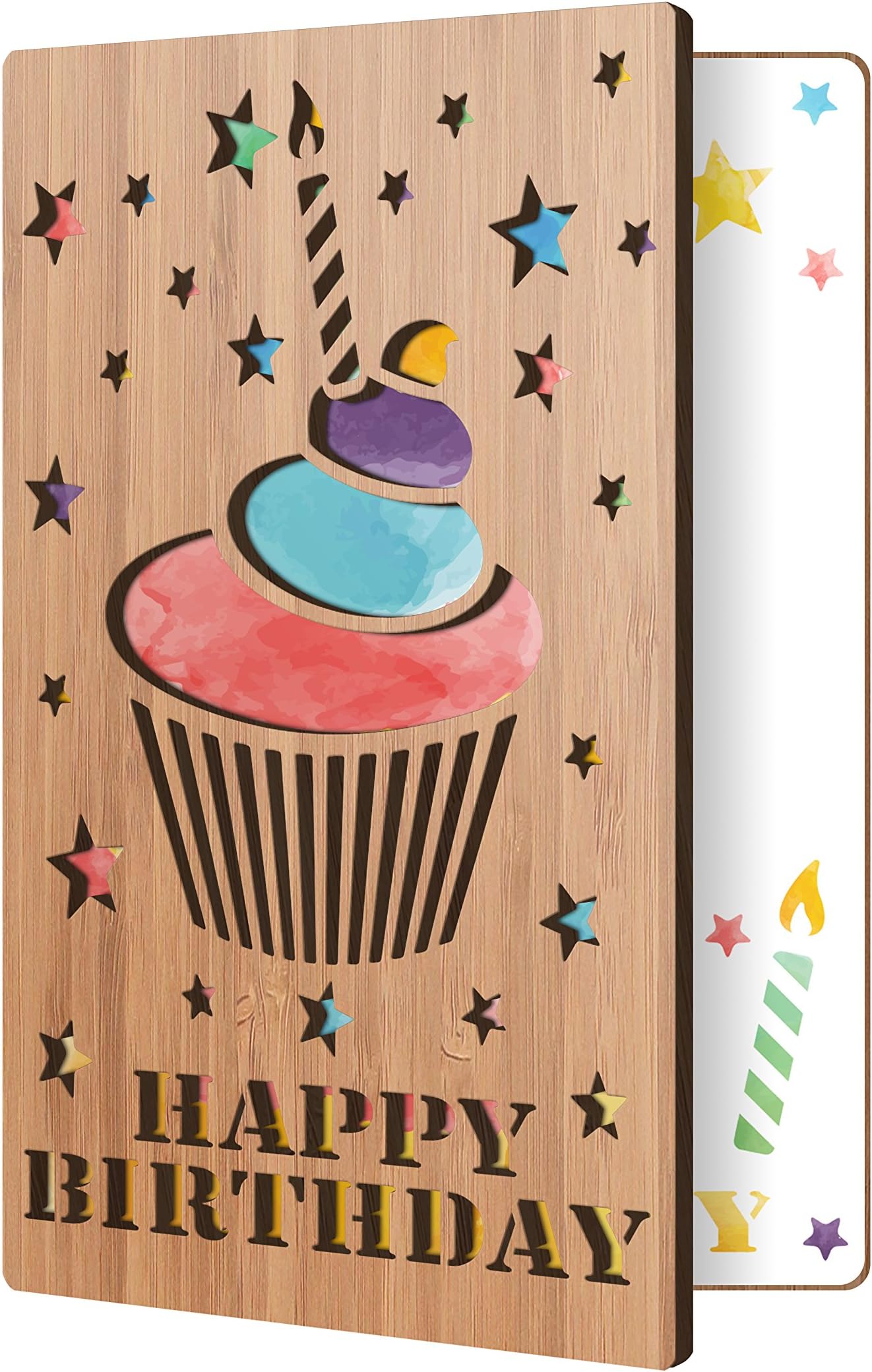 Happy Birthday Card, Handmade Sustainable Bamboo Birthday Card, Unique Birthday Cards for Women, Men, Husband, Wife, Dad, Son - 1