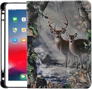 YOYOYX Case 9.7 for iPad 6th Generation(2018), iPad 5th Generation(2017), iPad Air 2, iPad Air, PU Leather Smart Cover with Auto Sleep/Wake Stand Function ,Jungle Deer in Camouflage