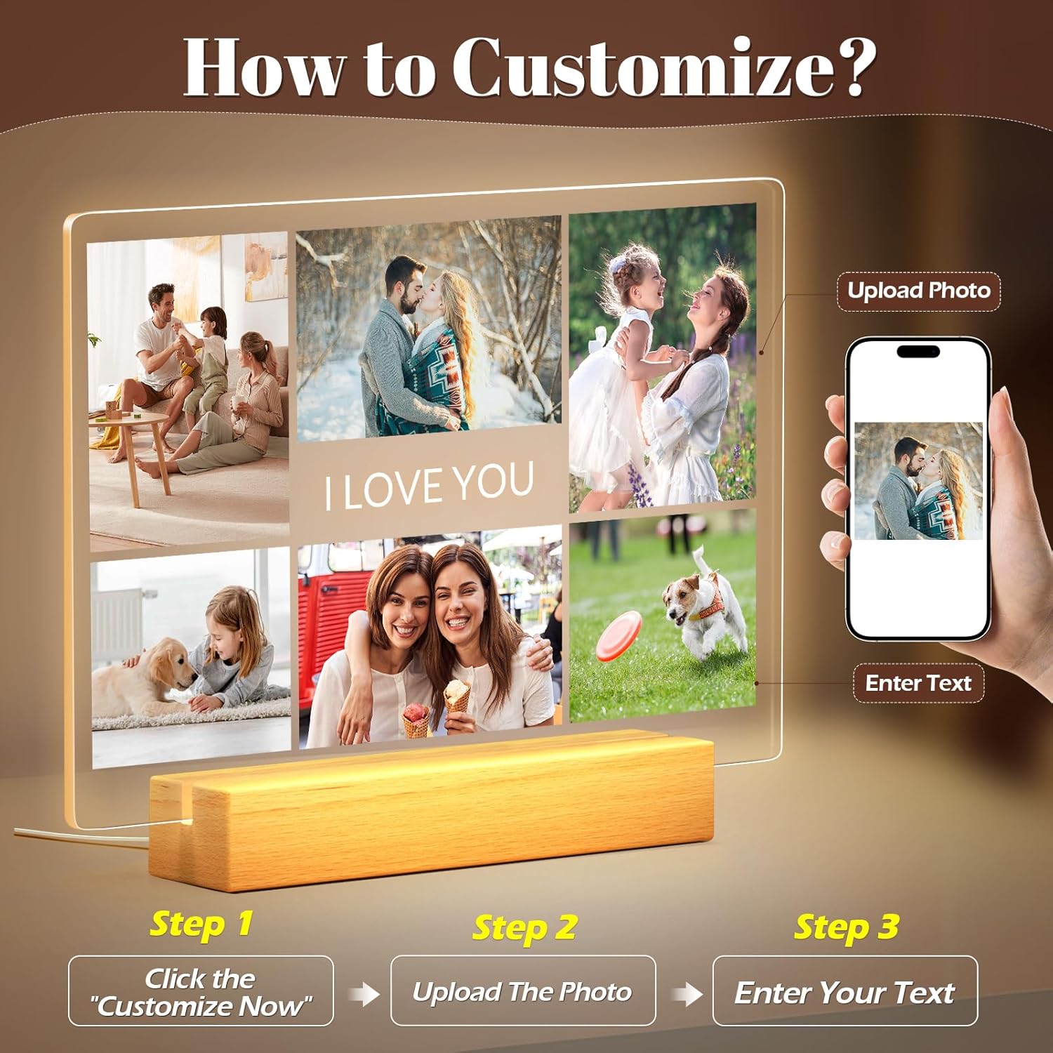 Personalized Mothers Day Gifts for Mom from Daughter Son, Custom Picture Frames, Personalized Photo Frame with Night Light, Customized Picture Frame, Custom Anniversary Birthday Gifts for Women Mom