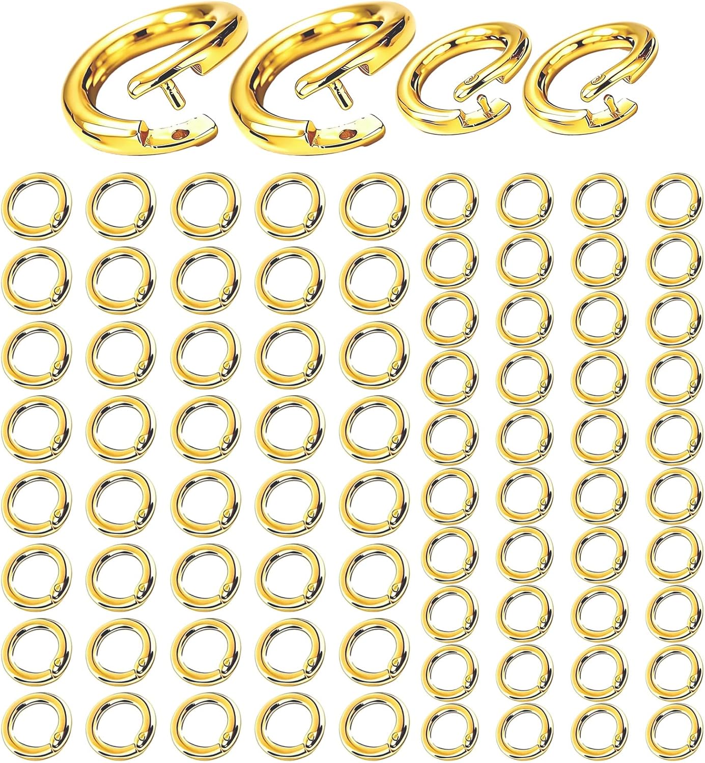 80 Pcs Locking Jump Rings, 18k Gold Heavy Duty Jump Rings 7.5mm & 5.5 mm, Anti Loss Thick Charm Attachment for Necklaces Bracelets Jewelry