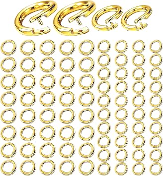 80 Pcs Locking Jump Rings, 18k Gold Heavy Duty Jump Rings 7.5mm & 5.5 mm, Anti Loss Thick Charm Attachment for Necklaces Bracelets Jewelry