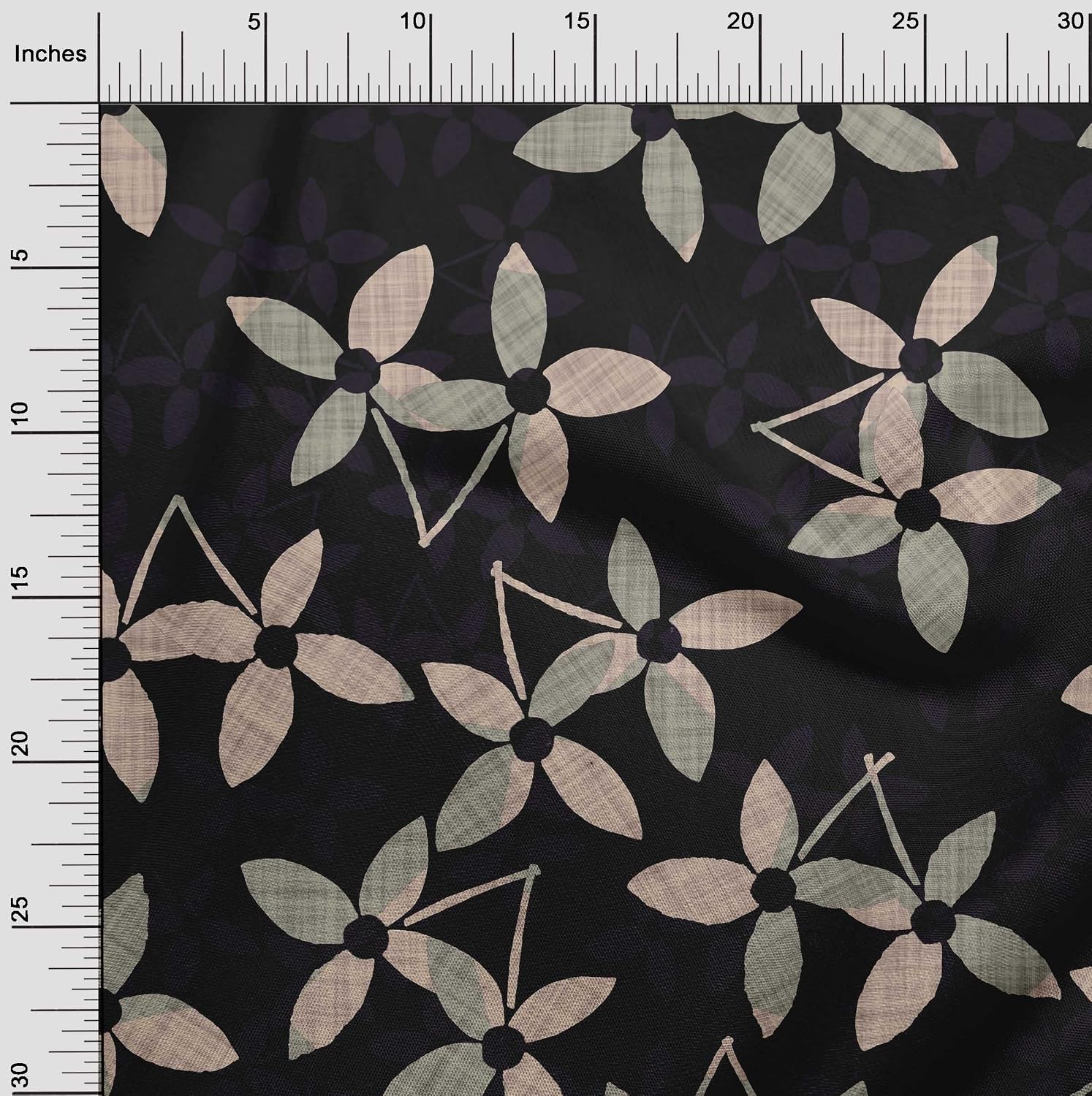 oneOone Cotton Flex Black Fabric Asian Block Floral Fabric for Sewing Printed Craft Fabric By The Yard 40 Inch Wide