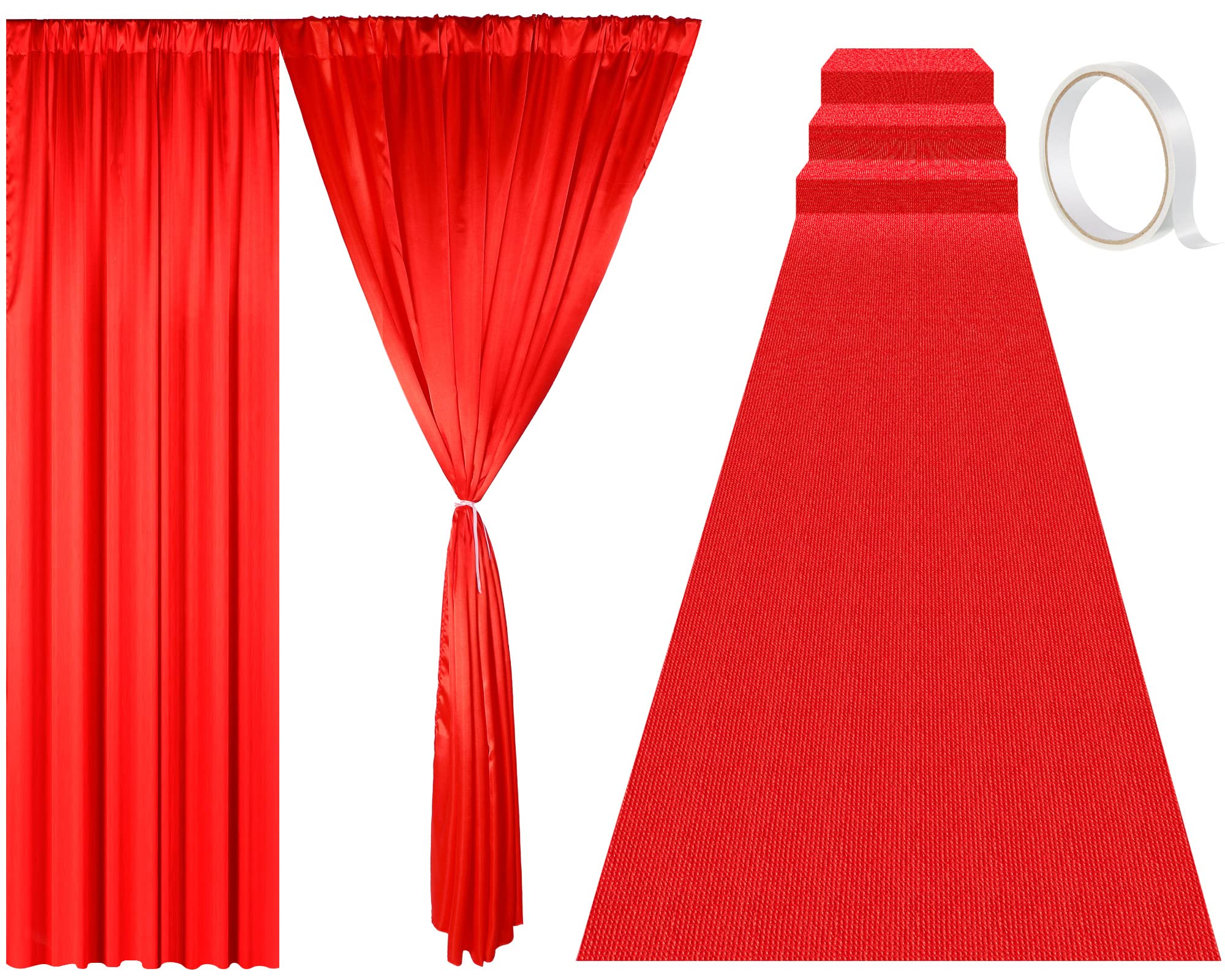 Red Carpet Runway Carpet with 1 Piece of Carpet Tape and Carpet Backdrop Curtain, Suitable for Wedding Christmas Thanksgiving Outdoor Supplies,