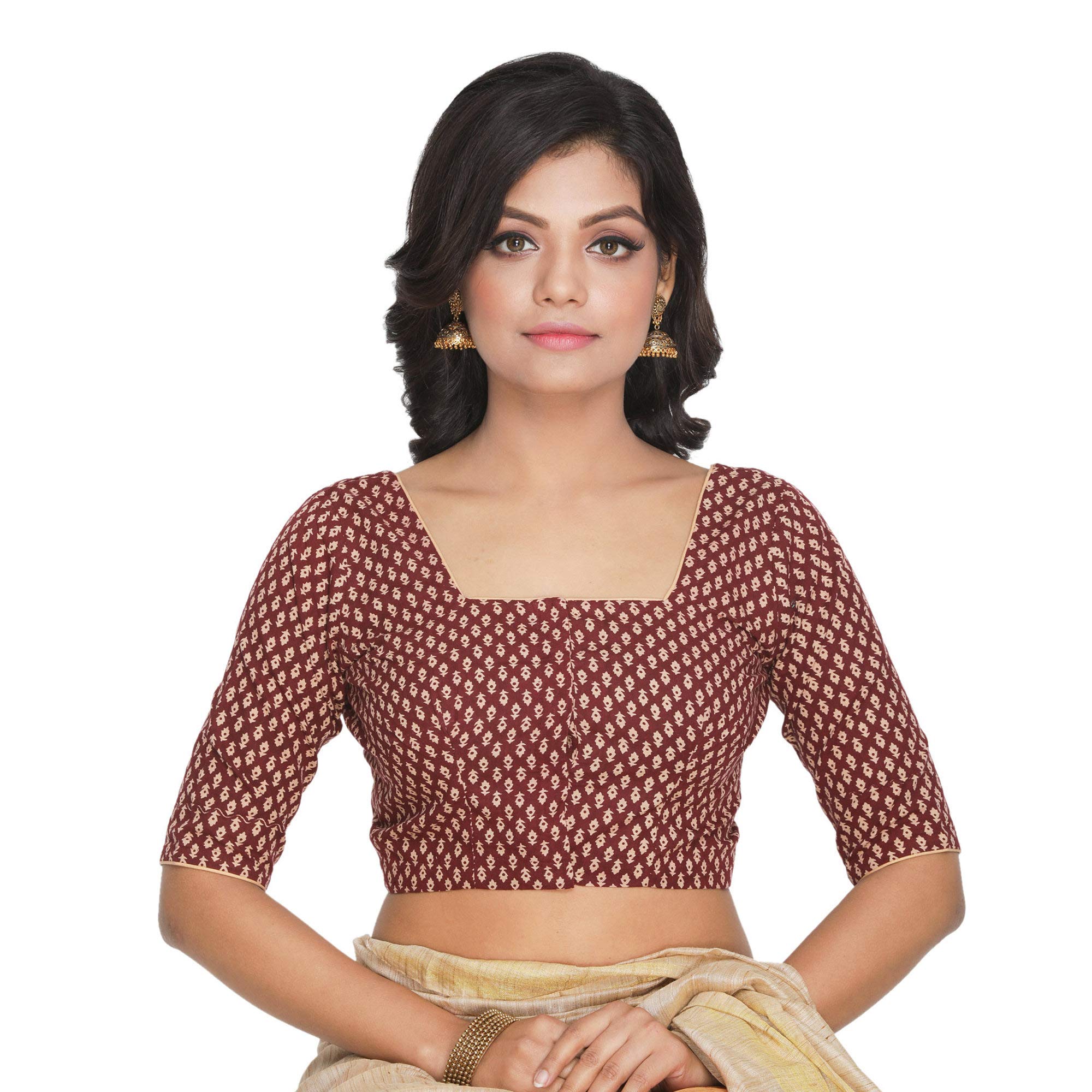 rene Women's Cotton Printed Stitched Blouse (D-005234-Brown)-picture-19
