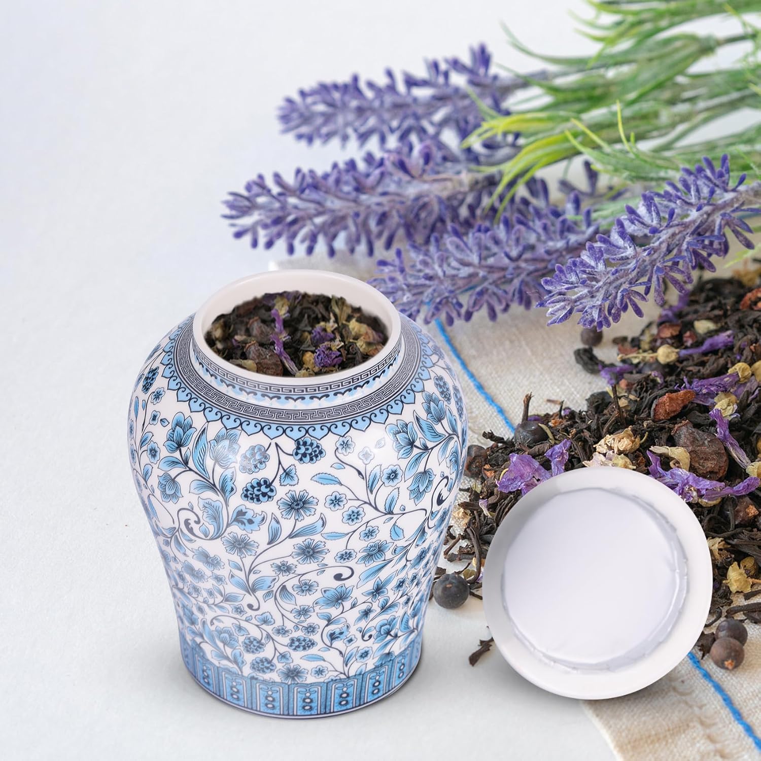 Chinoiserie Premium Elegance Series- Set of 2 Blue and White Porcelain Ginger Jars, Traditional Chinese Decorative Storage with Lids (Floral Set)