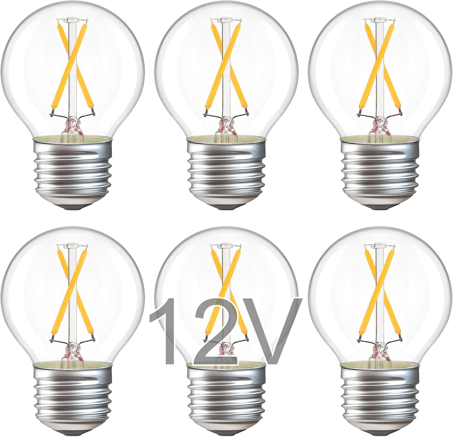 12 Volt E26 Edison LED Light Bulbs - Soft Warm 2700K 2W (Only for 12V DC/AC)- 25W Equivalent Low Voltage Small Globe Bulb for RV, Landscape Lights - 6 Pack