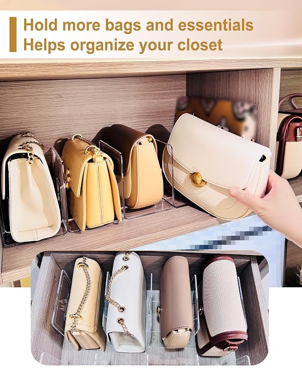 AGZBT 2-Pack Purse Organizers for Closet with 8 translucent Dustproof Storage Bags, Clear Acrylic 8-Slot Handbag Storage Shelf, No Assembly – Keeps Your Handbags Upright, Clear L by AGZBT - Image 4