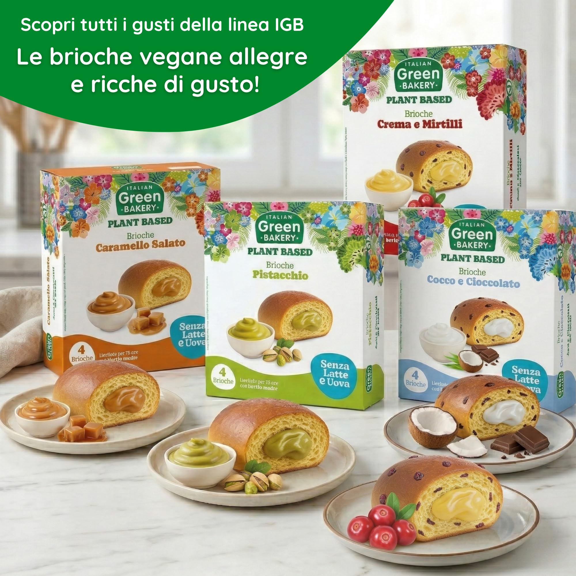 Brioche Vegane 2 Gusti con Crema al Pistacchio e Caramello Salato, Senza Lattosio, Latte e Uova, Merendine Artigianali Plant Based con Lievito Madre, 45gr x 24pz. (6 Confezioni) - Vegan With Love