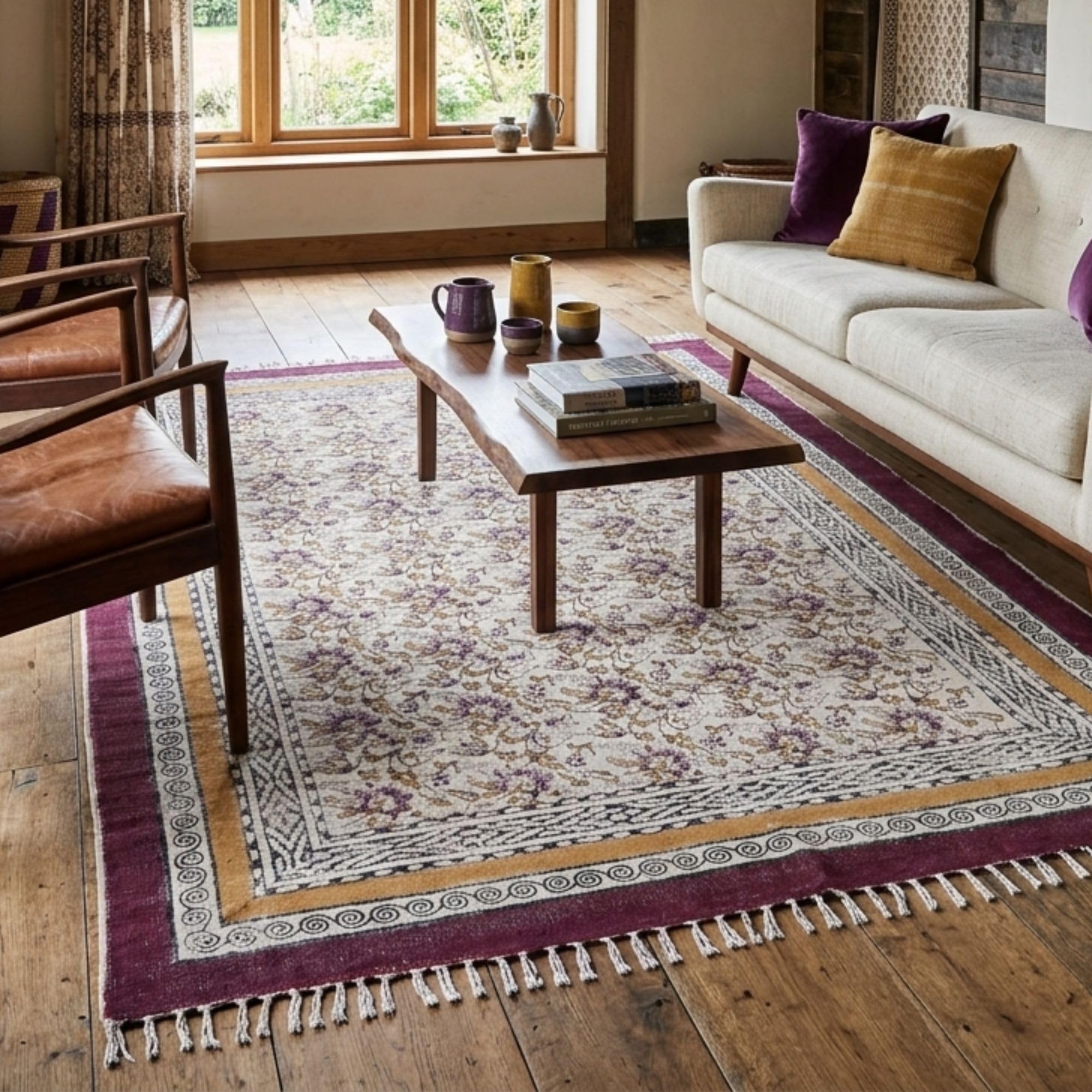 Teppichläufer mit Blockdruck, 0,8 x 3 m, Blumenmuster, indisch, schmal