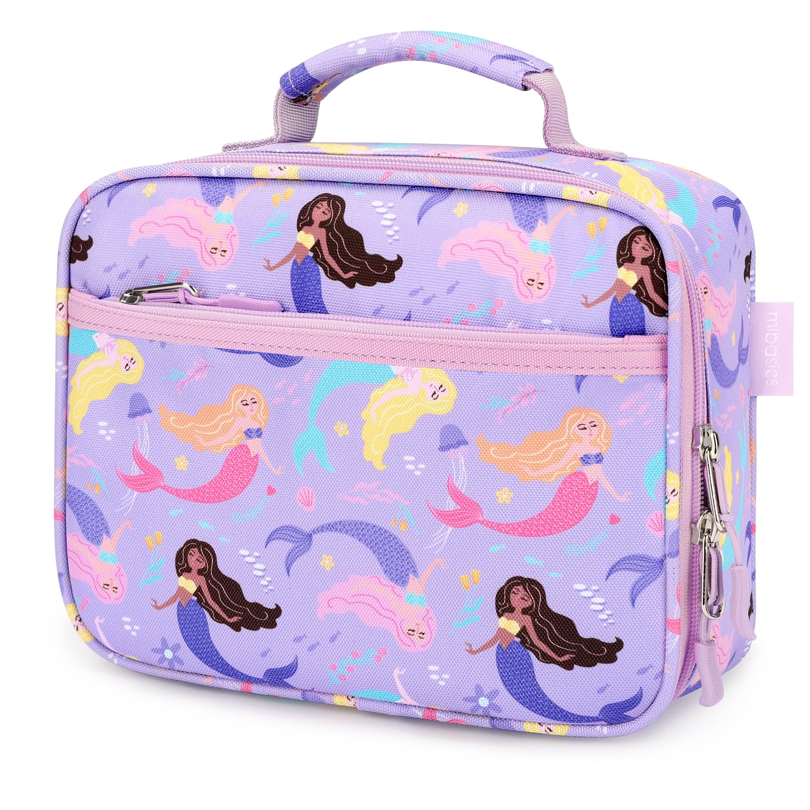 mibasies Kids Lunch Box for Girls Toddler, Insulated and Reusable Lunch Bag for School, Mermaid Purple