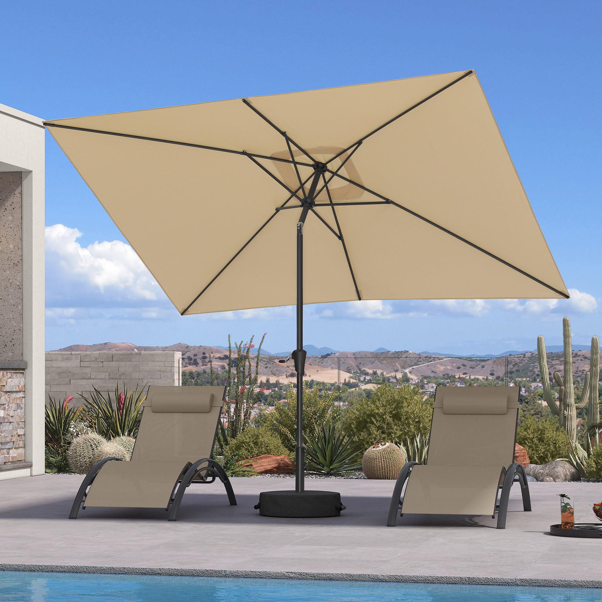 PURPLE LEAF Parasol de Jardin Extérieur Rectangulaire 200 x 300 cm avec Pied, Parasol Toile Toile Anti-UV 180 g/m² avec Inclinable des Deux Côtés pour Balcon, Terrasse, Plage, Beige