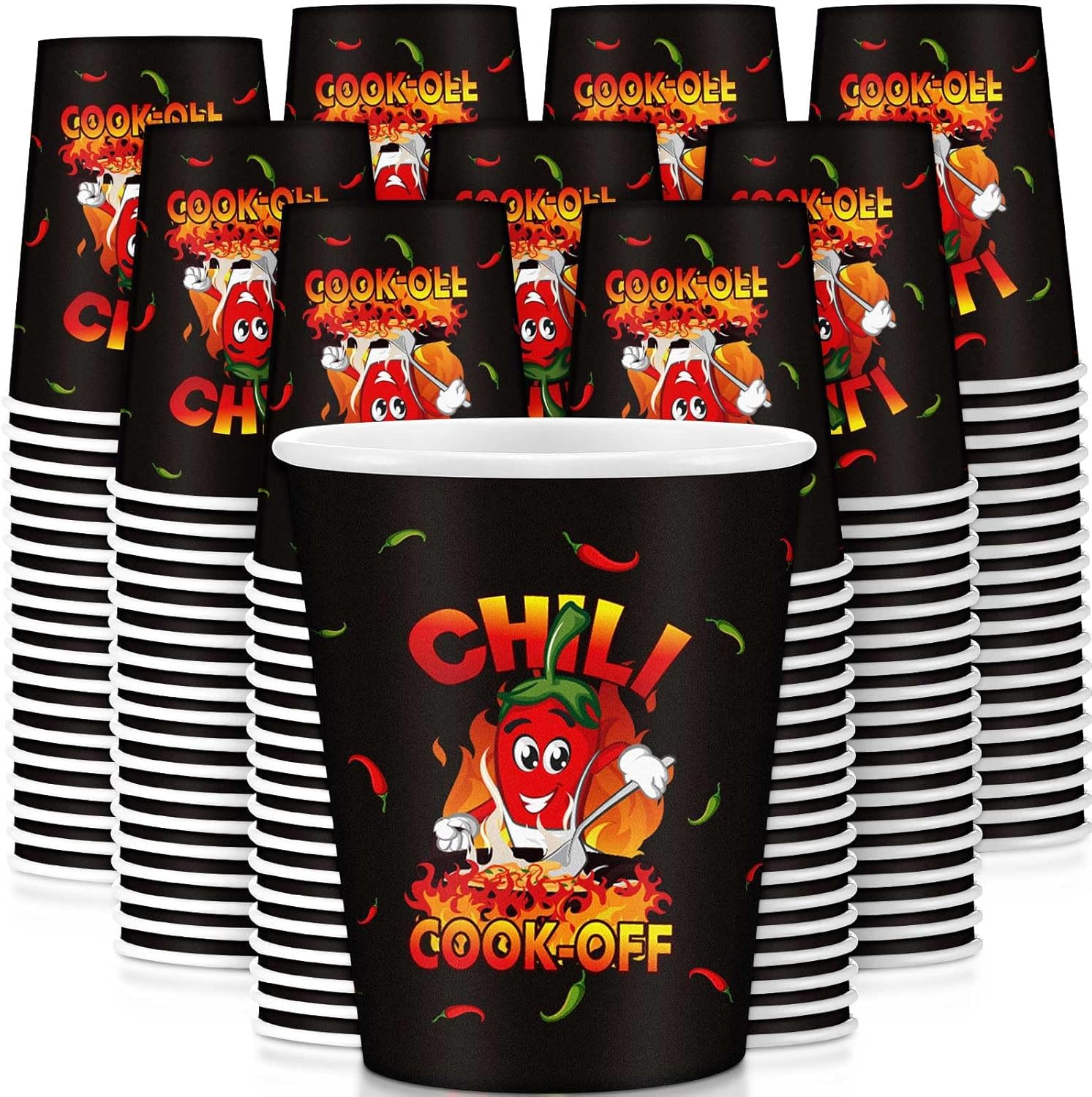 Ziliny 200 Pcs Chili Cook off Party Decorations Disposable Chili Cook off Paper Tasting Cups Food Sample Bowls for Mexican Party Supplies(Classic,9 oz)