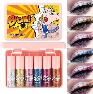 Liquid Glitter Eyeshadow Shimmer Liquid Eyeshadow 6 Pieces | Long-Lasting Beauty Supplies, Smudge-Proof Eye Shadow Cosmetics for Festival Party Photoshoot