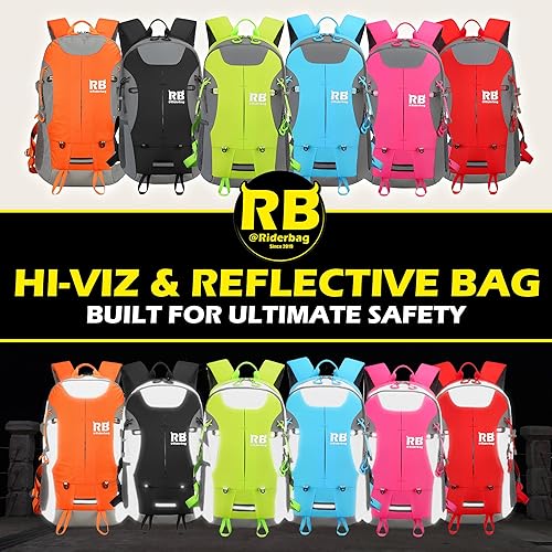 Vista 8 de Mochila reflectante para motocicleta, bolsa de viaje EDC Hi Viz para ciclistas, viajes nocturnos y uso diario con soporte para casco, compartimento