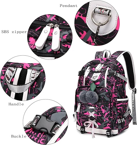 Miniatura 4 de GUIVITU Mochila infantil para niñas, mochila escolar para niños, mochila casual con bolsa de almuerzo, Rosado, talla única , Mochilas Daypack