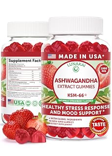 Lunakai USA Made KSM-66 Ashwagandha Gummies for Women & Men – Daily Vegan Supplement for Stress, Mood & Sleep Support, 60ct - Amazon product rated Grade A