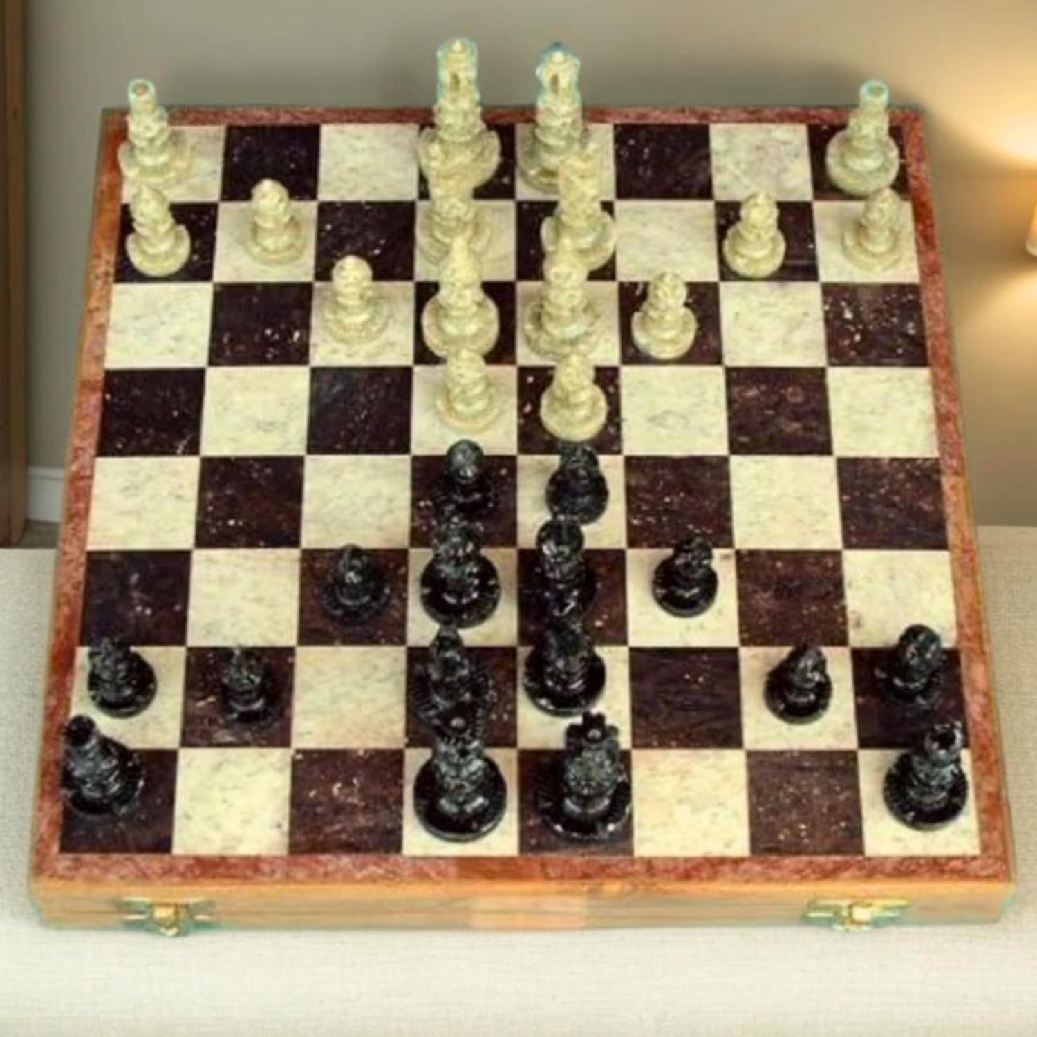 Soapstone & Wooden Chess Set 10" – Handmade Stone Chess Board Game Set with Carved Pieces | Premium Decorative Chess Set for Home, Office Decor & Travel | Classic Strategy Game Gift for Adults & Kids