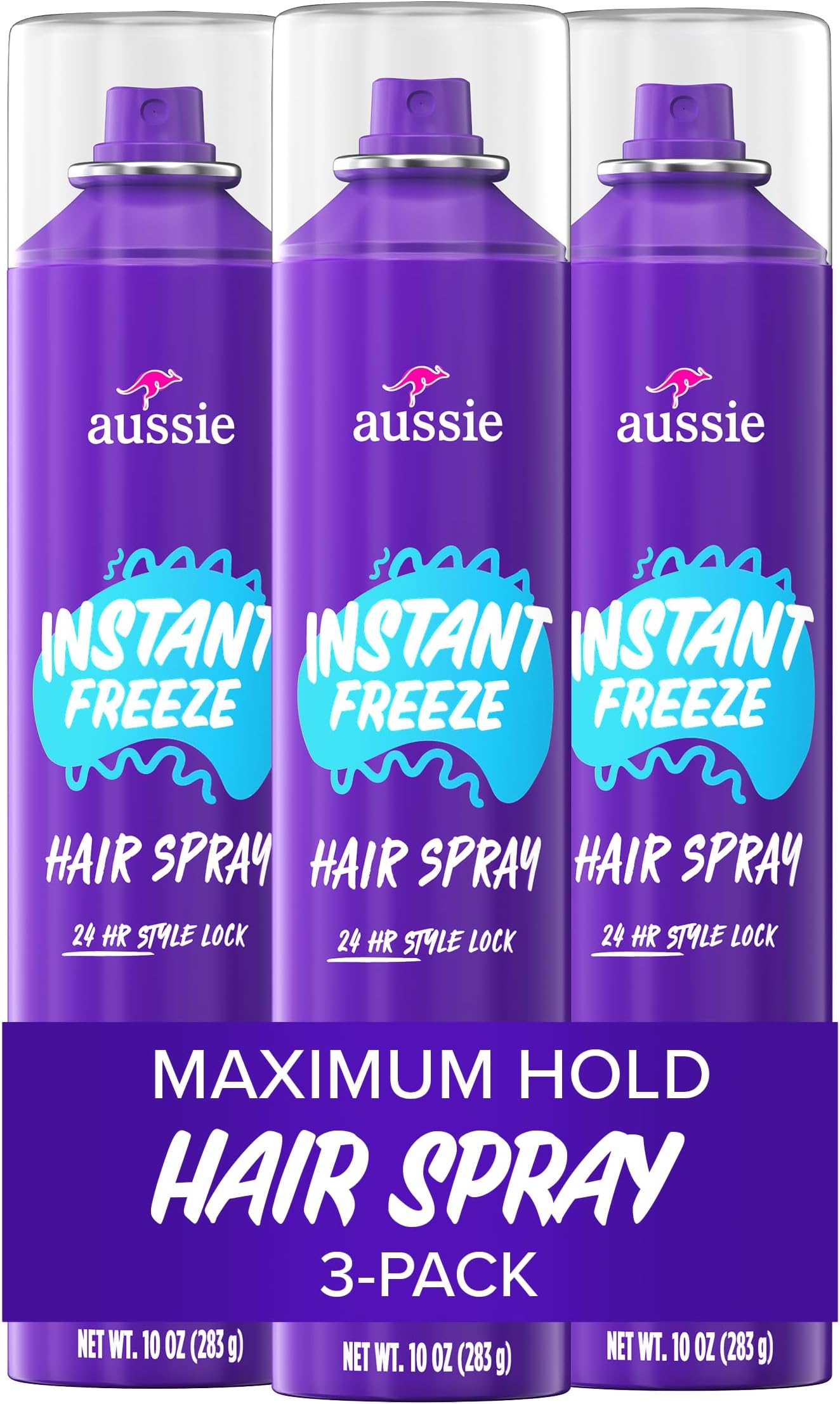 Instant Freeze Hair Spray for Extreme Hold, Infused with Jojoba Oil & Sea Kelp, Long-Lasting All-Day Fresh Citrus Scent, Safe for All Hair Types, 10 Fl Oz, 3 Pack