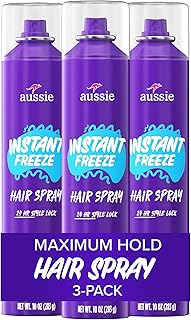 Aussie Instant Freeze Hair Spray for Extreme Hold, Infused with Jojoba Oil & Sea Kelp, Long-Lasting All-Day Fresh Citrus Scent, Safe for All Hair Types, 10 Fl Oz, 3 Pack
