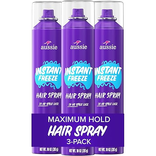 Aussie Instant Freeze Hair Spray for Extreme Hold, Infused with Jojoba Oil & Sea Kelp, Long-Lasting All-Day Fresh Citrus Scent, Safe for All Hair Types, 10 Fl Oz, 3 Pack