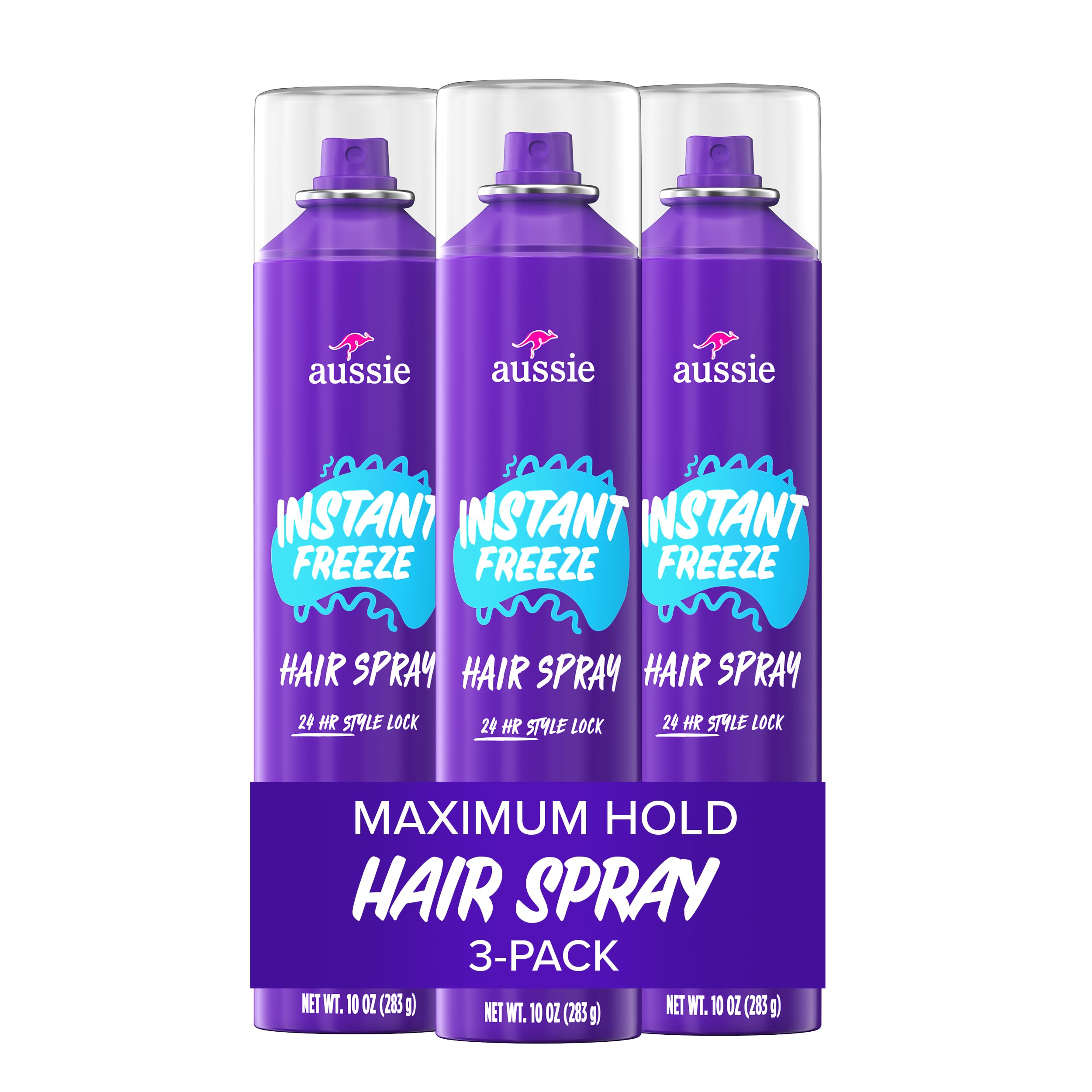Instant Freeze Hair Spray for Extreme Hold, Infused with Jojoba Oil & Sea Kelp, Long-Lasting All-Day Fresh Citrus Scent, Safe for All Hair Types, 10 Fl Oz, 3 Pack