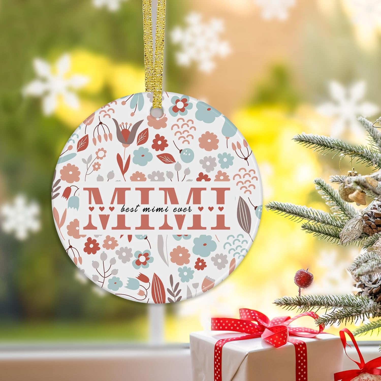 Best Mimi Ever Gifts Christmas Ceramic Ornaments Decor, Mothers Day Birthday Ornaments Gifts for Grandma from Grandkids, Grandma Mimi Floral Haning Ornament Decorations for Christmas Tree - Image 2